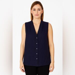 Kobi Halperin Navy Blue Tencel Linen Blend Blouse Size Large $278
